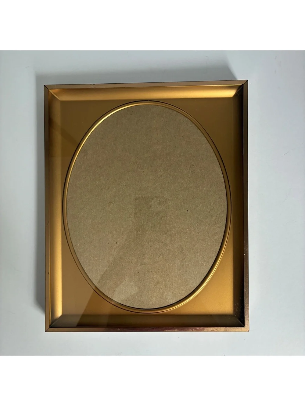 Vintage Gold Metal Picture Frame 11x9 Oval Opening Mid Century Tabletop Wall